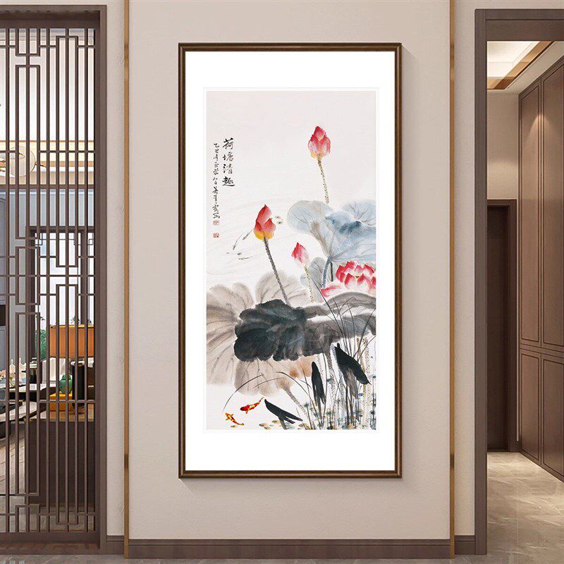 速发湖亭清夏水墨荷花新中式玄关画花卉装饰画入户走廊财务室挂画