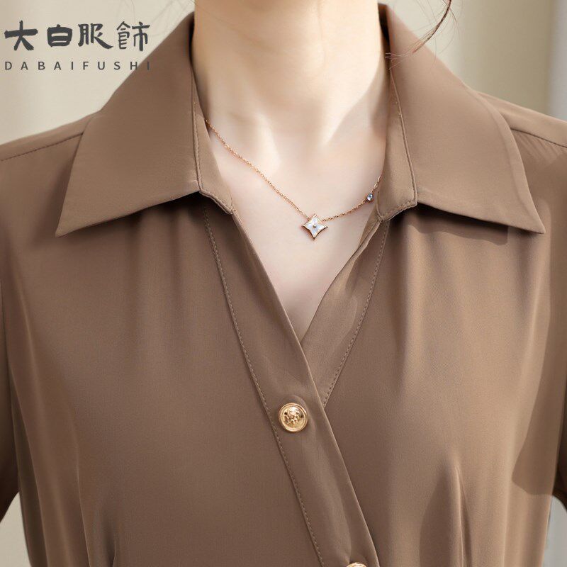 速发年轻妈妈夏装衬衣领连衣裙时尚中年装春款长袖裙子气质高档