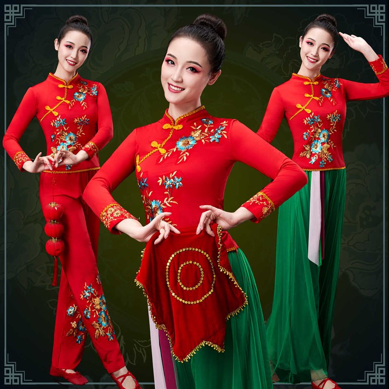 速发新款秧歌服中老年舞蹈服腰鼓喜庆服长袖民族风演出服广场舞