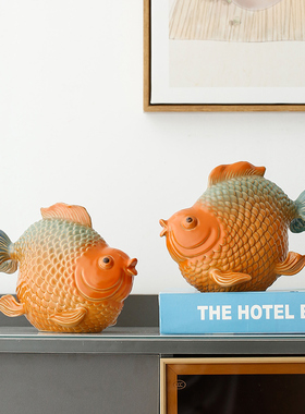 速发年意陶瓷鱼摆件年创有余富贵有鱼客厅玄关家居装饰工艺品开业