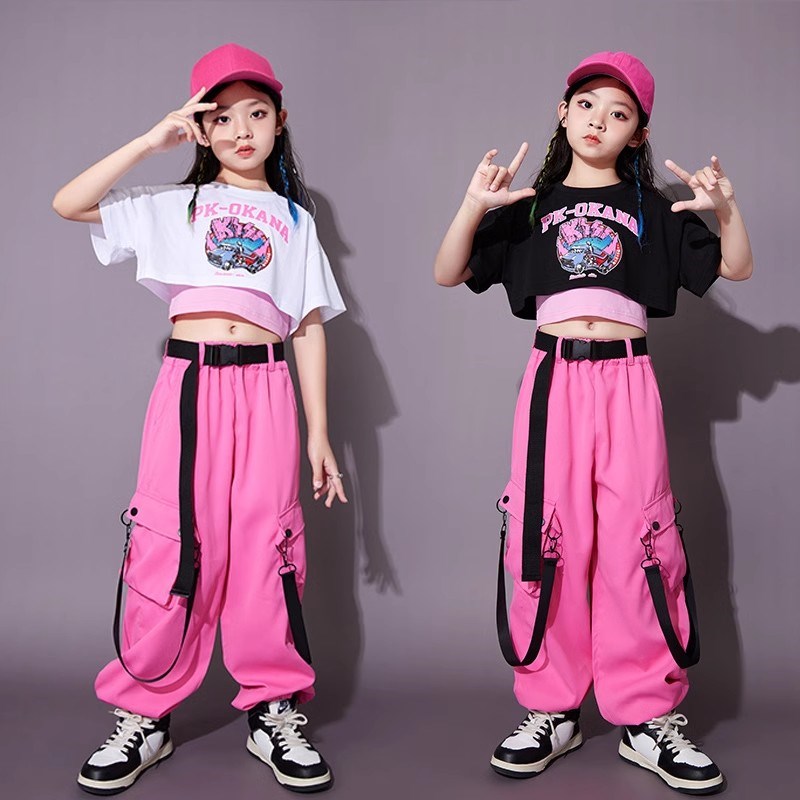 速发爵士舞孩潮脐时尚h特露服走秀演出服夏少儿hip模op街舞练功服