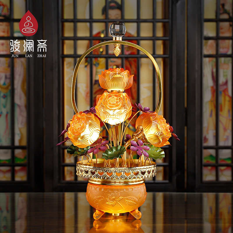 速发骏澜斋 七品琉璃花篮插花灯家用七彩供佛灯莲供供灯电奉长明