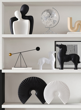 速发简约黑白抽象艺术摆件客公玄关柜办厅室书柜新家里房居装饰品