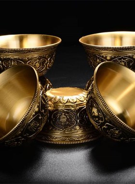 速发供水碗纯铜雕刻藏前祥吉八佛式供水杯七供杯家用7cm