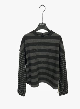 柯利亚诺冬季专柜同款黑灰间条落肩套头针织T恤  TT6358 ￥1590