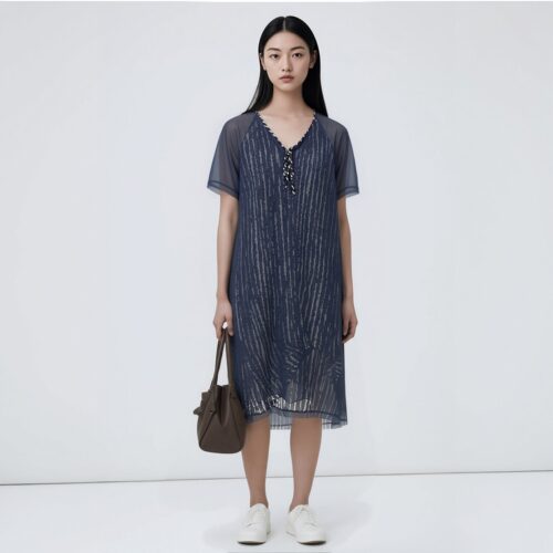 柯罗芭夏季专柜同款时尚A型蓝条纹连衣裙  LW5820 ￥2590