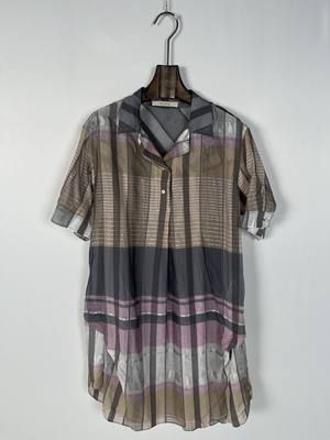 柯罗芭夏季专柜同款浅粉银灰色格纹茧型连衣裙  LW7980B ￥4990