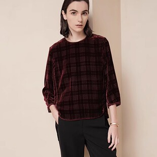 GUN TW6404 ￥3590 丝绒格纹提花T恤 柯罗芭春秋专柜同款