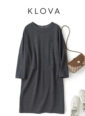 柯罗芭春秋专柜同款花灰色微茧型圆领连衣裙  LT3590(UN) ￥3890