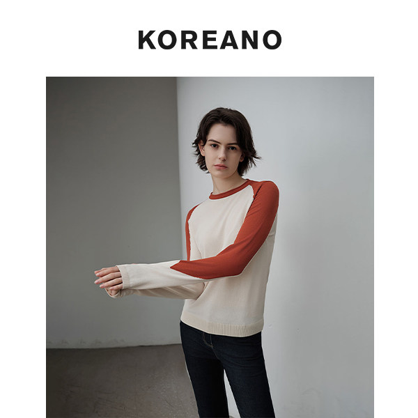 柯利亚诺春秋专柜同款蜜瓜橘色拼接玉石白色针织衫  ZT8045(JUN)G
