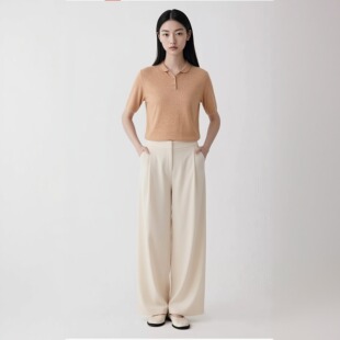 柯罗芭夏季专柜同款浅杏仁色宽松阔腿裤  KW2373(BUN)A ￥2990