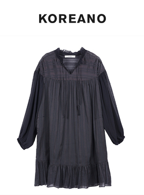 柯利亚诺夏季专柜同款黑色小V领宽松A版连衣裙   LW0115(9VUN)A