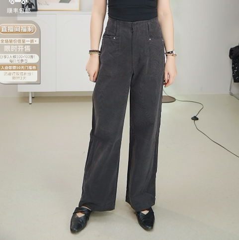 柯利亚诺春秋专柜同款烟灰色细条绒松直筒裤 KW7185(JUN)￥2190
