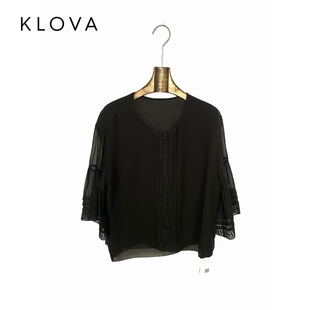 9VUN 柯罗芭夏季 CW0010 黑色圆领真丝宽松衬衫 ￥2590 专柜同款