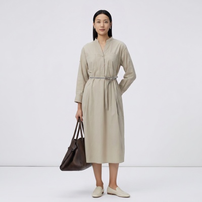 柯利亚诺夏季专柜同款经典驼色立领连衣裙  LW3854(JUN) ￥4280