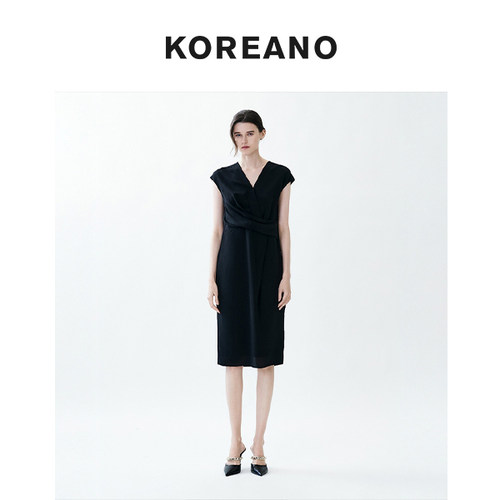 柯利亚诺夏季专柜同款黑色交叉不对称V领连衣裙  LW3679 ￥3590