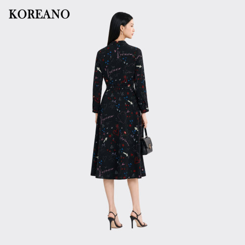 【KOREANO】春秋专柜同款手绘涂鸦印花翻领连衣裙  LW4216 ￥3880