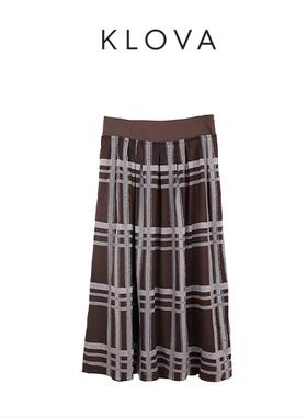 柯罗芭春秋专柜同款烟灰色苏格兰格纹针织半裙  QT5000吊牌价1990