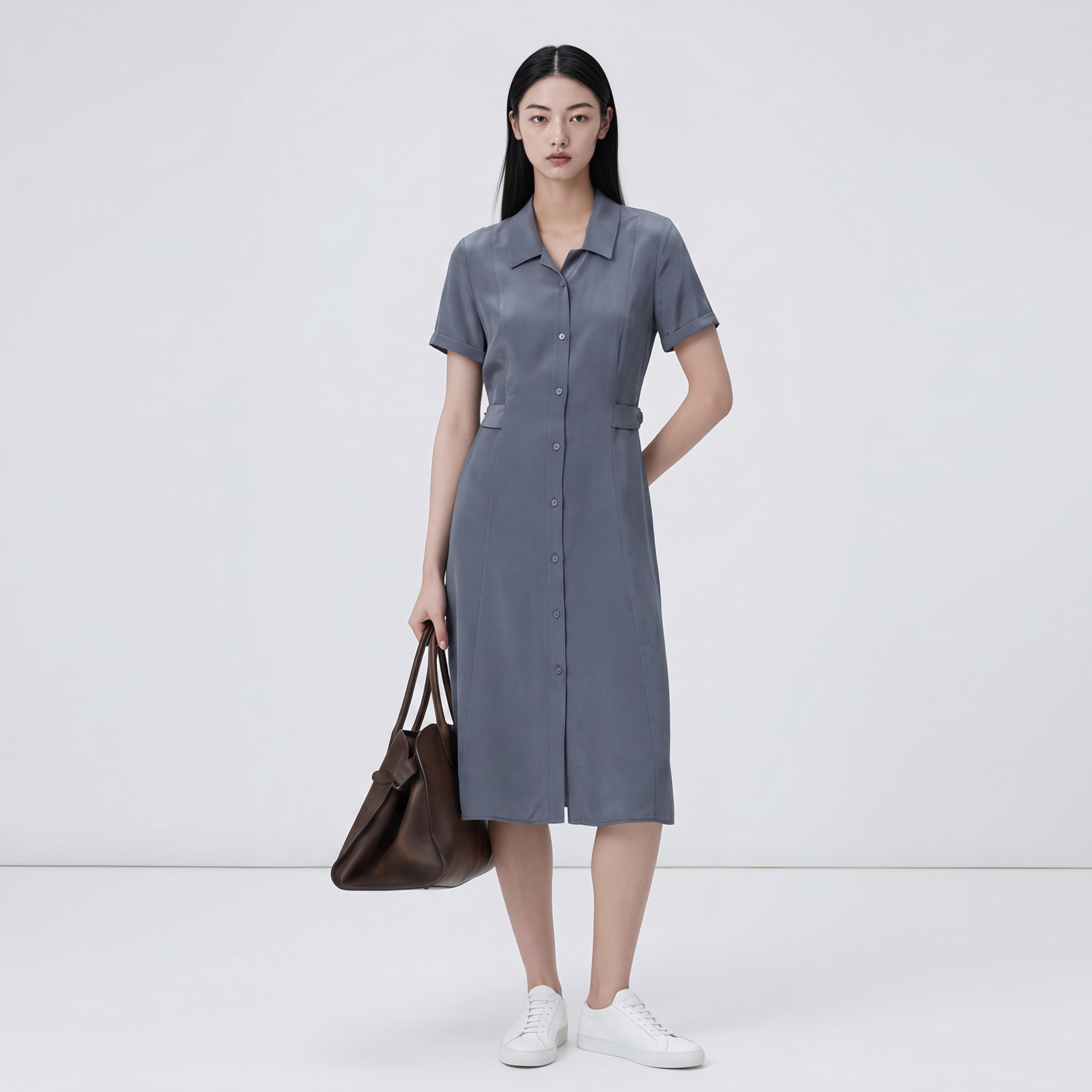 柯罗芭夏季专柜同款冷蓝灰真丝连衣裙  LW9082(UNO) ￥5990