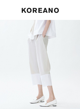 柯利亚诺夏季专柜同款芦苇色与白色拼接萝卜休闲裤  KW3322(JUN)