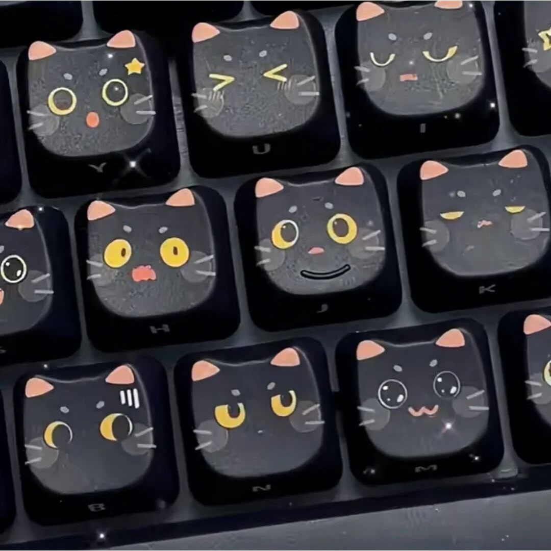ECHOME 검은 고양이 테마 키캡 145키 세트 PBT 염료 귀여운 새끼 고양이