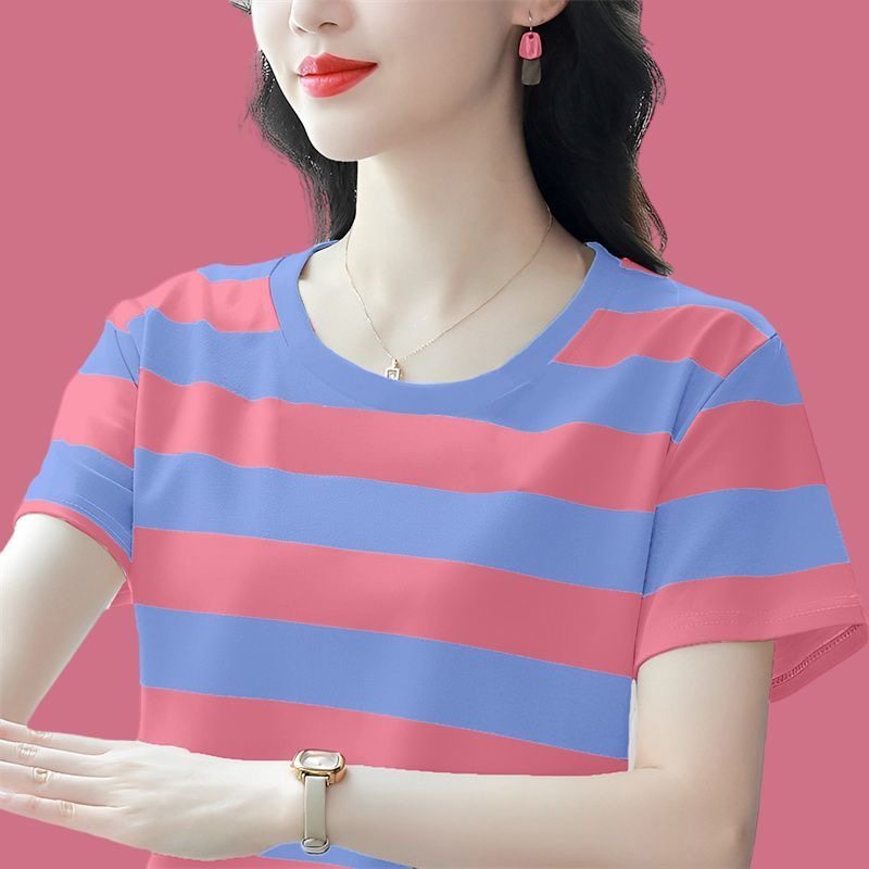 2025新款夏装宽松大码纯棉短袖恤女装中老年妈妈装半袖体恤上衣服
