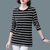 上衣打底衫 纯棉长袖 妈妈装 宽松遮屁股中长款 t恤女士2025秋季 新款