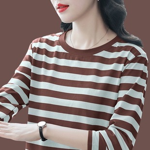 妈妈时尚 长袖 体恤打底衫 春秋外穿薄款 洋气秋衣 女上衣纯棉2025新款