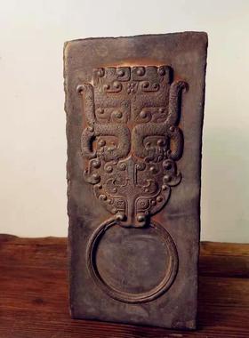 中式复古汉砖老青砖金砖雕刻青铜鼎器文房家居摆件研学传拓片制作