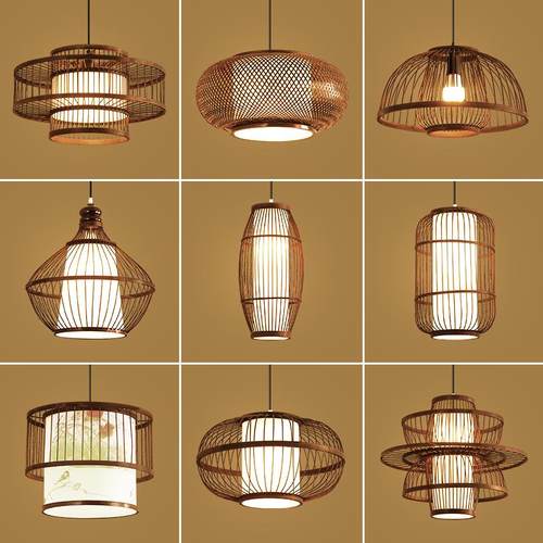 新中式竹编吊灯禅意茶室茶桌灯餐厅名宿中古国风吊灯日式中式灯笼