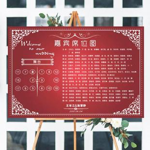 订婚宴座位图婚礼席位图卡座次表宾客名单桌位牌结婚海报设计KT板