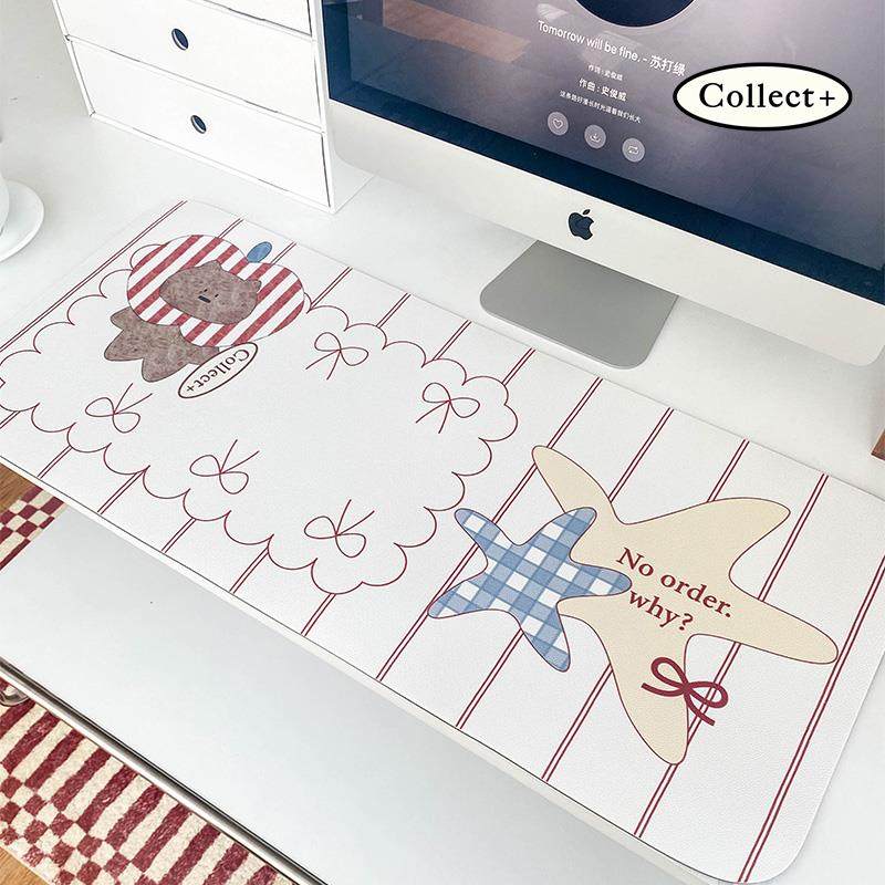 蝴蝶结超大滑鼠垫桌垫游戏皮革垫办公室防水书桌垫女生电脑键盘垫