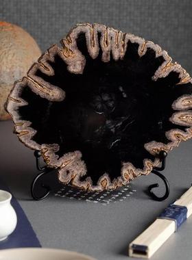 木化石摆件客厅玄关原石切片博古架装饰品创意家居办公室桌面摆件