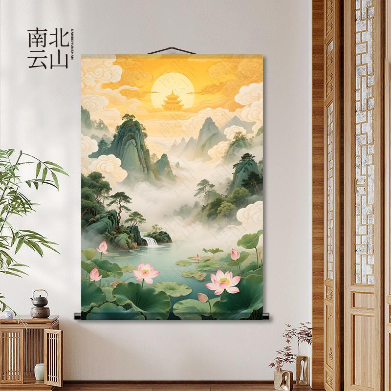 仙境东北仙家堂单背景山水画 画招财壁画 画天宫堂口风景图供奉卷