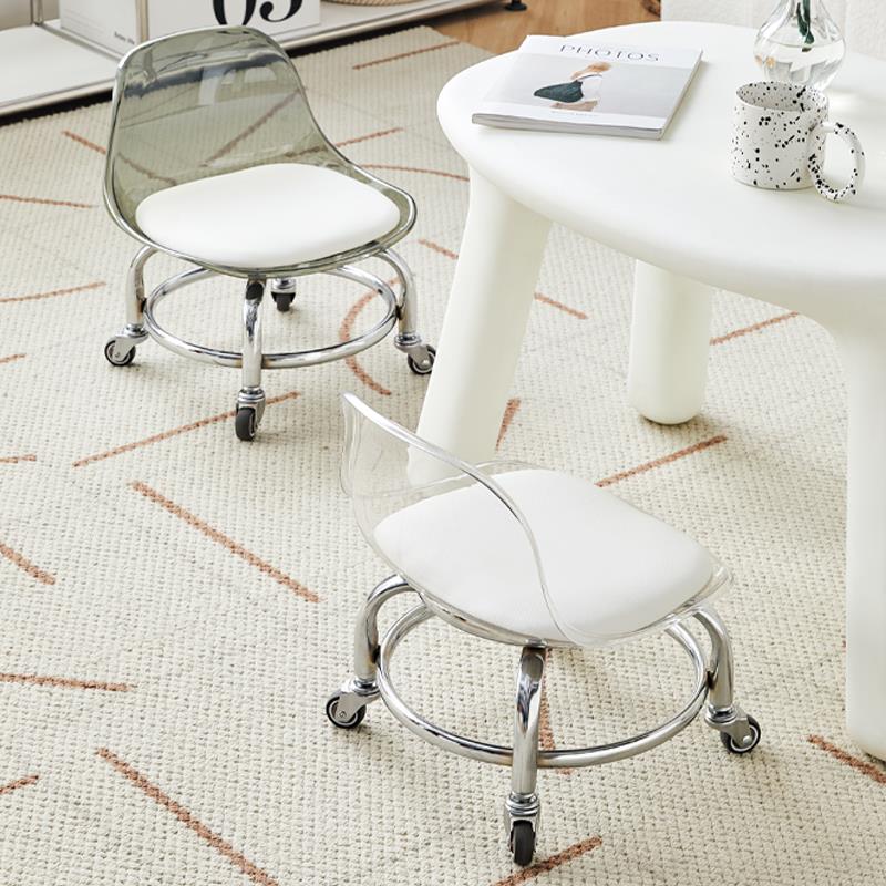 亚克力小凳子滑轮矮凳万向轮静音小椅子家用儿童学步可移动靠背椅