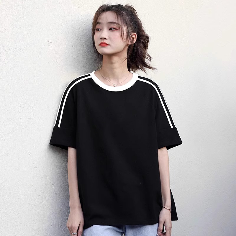 H奧特萊斯圓領(lǐng)純棉夏短袖T恤男女寬松印花半袖情侶裝帽