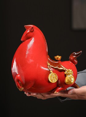 陶瓷马上有钱摆件红色招财马创意中式I家居客厅办公室装饰工艺品