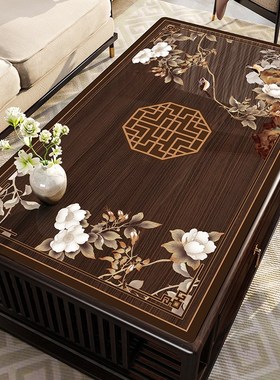 新中式茶几桌布轻奢高级感古风茶几垫防水防油pvSc软玻璃实木桌布