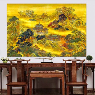 高清蓬莱仙境招财聚财画 划佛t道仙家仙堂堂口佛龛背景墙挂画 划