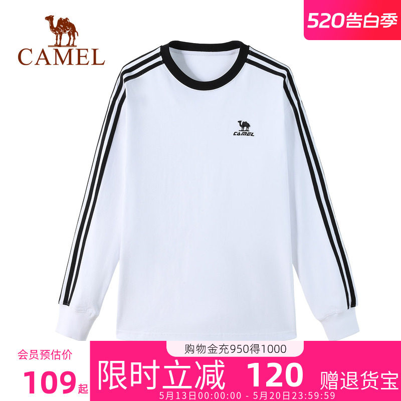 骆驼女装运动圆领长袖T恤男女同款秋季新款休闲百搭卫衣黑白上衣