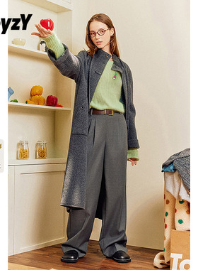 ToyzY灰色直筒西裤女羊毛混纺显瘦2025新款ZC35320100