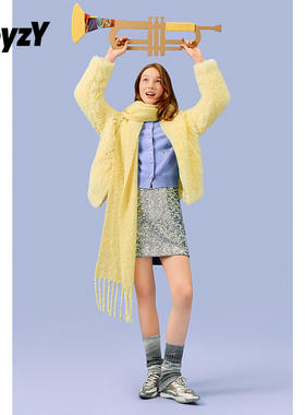 ToyzY多巴胺黄色仿滩羊毛绒绒外套女宽松2025冬新款ZC35510040