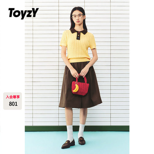 ToyzY2026夏季新款撞色Polo领镂空针织衫女上衣ZC36206070