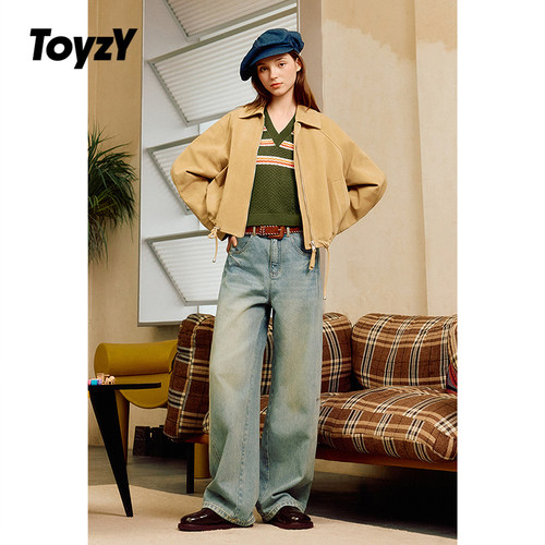 ToyzY 时髦复古水洗牛仔裤女弯刀阔腿裤2025冬新款ZC35520070