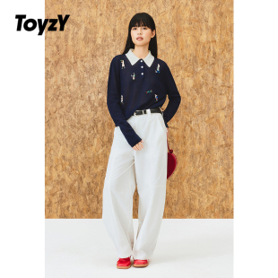 ToyzY2025秋新款 卫衣女ZC35306600 趣味刺绣polo翻领针织衫 短款