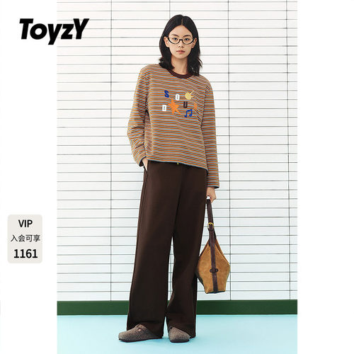 ToyzY2026冬季新款复古撞色圆领条纹彩色印花长袖T恤女ZC36560050