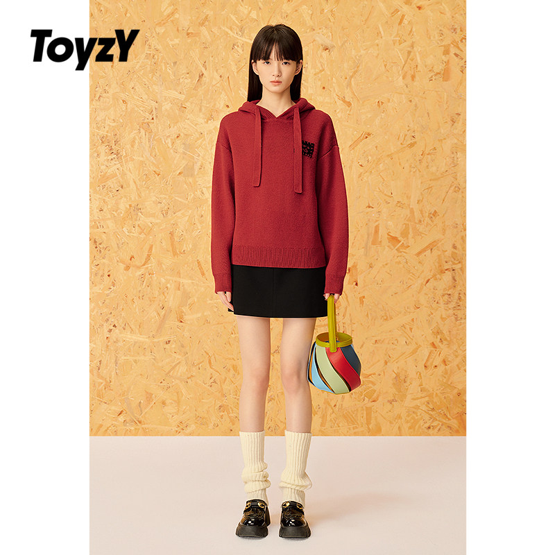 ToyzY安可拉红色羊毛混纺连帽针织卫衣女宽松毛衣ZC35106280,女装/女士精品,毛针织衫,淘宝优惠券,粉丝福利购,淘宝优惠卷