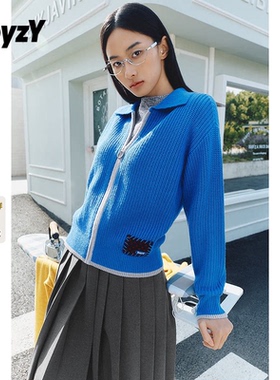 ToyzY蓝色翻领针织开衫拉链毛衣羊毛混纺2026年春新款ZC36106080