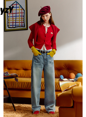 ToyzY红色针织开衫女短款绵羊毛可爱刺绣2025冬新品ZC35506040