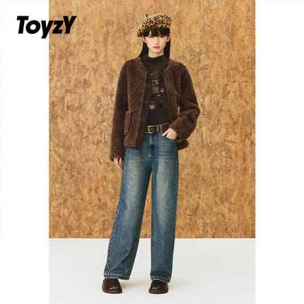 ToyzY100%羊毛颗粒绒短外套女仿皮毛一体2025冬新款ZC35310230